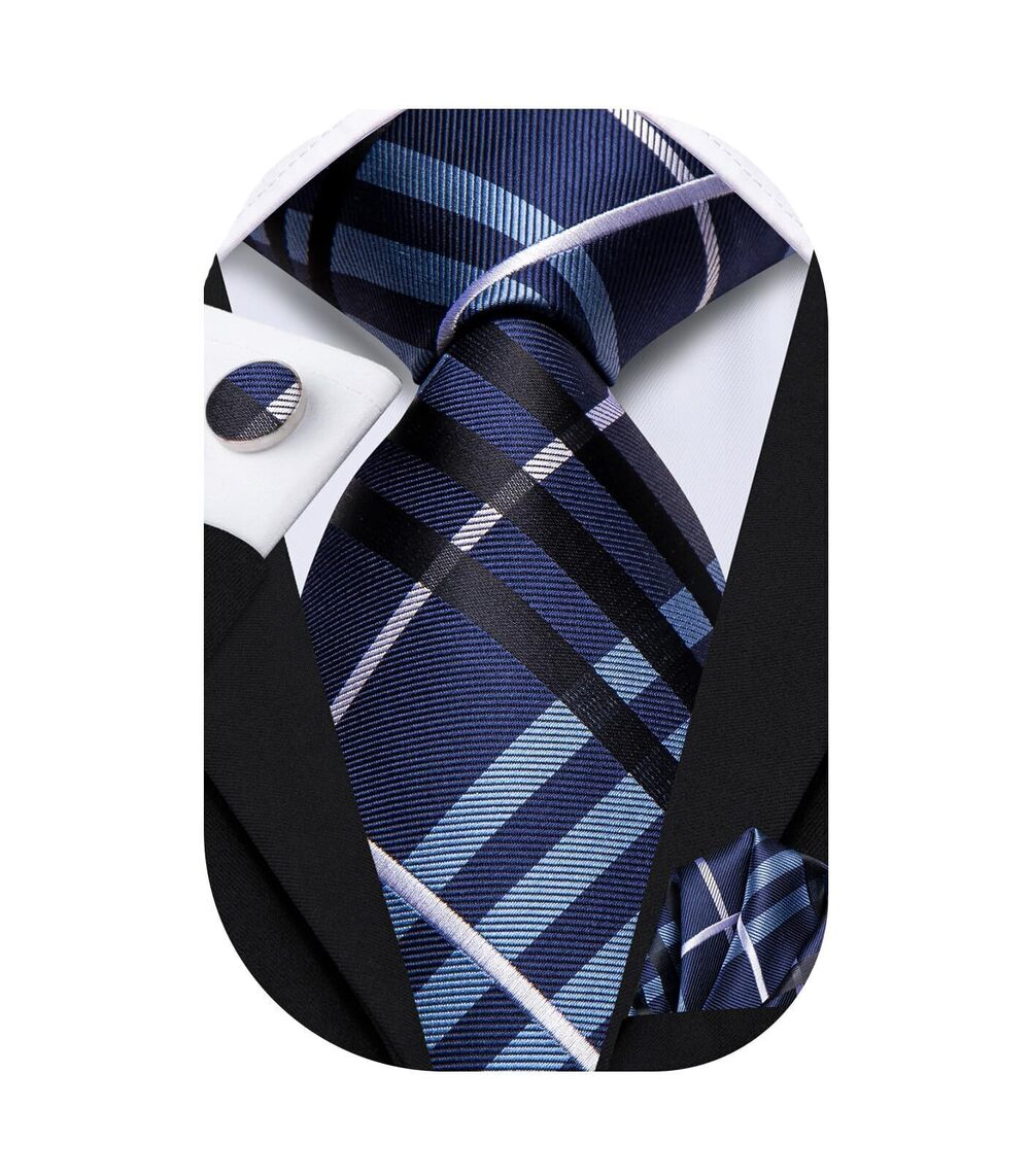 4279 Black Navy Blue Tie Set Solid Paisley Silk Striped Necktie